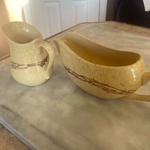 Cowboy living, barbwire collection,  gravy boat and small pitcher